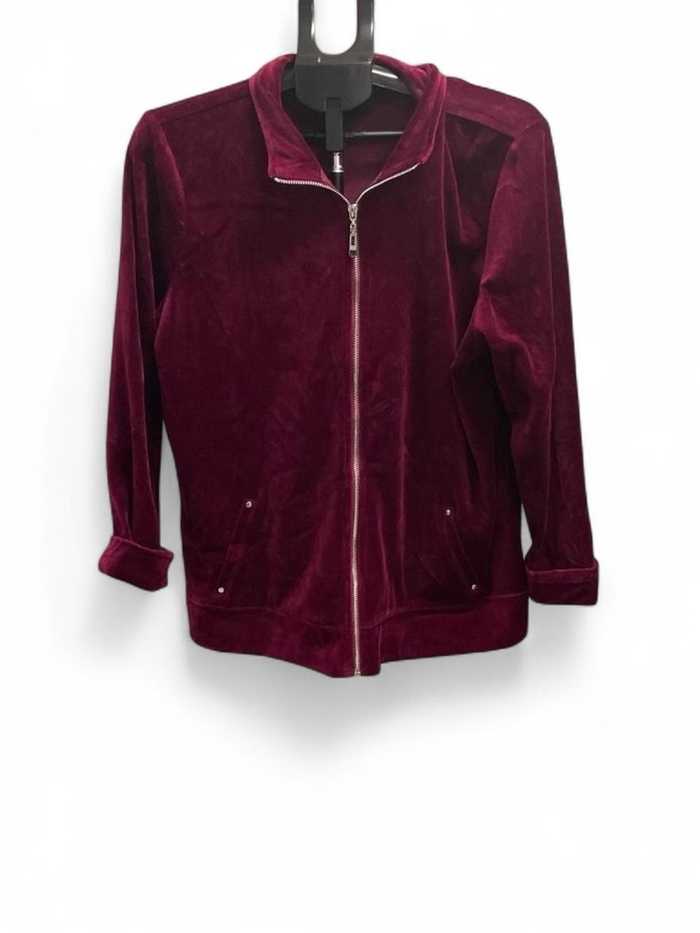 Karen Scott Velvet Zip-Front Jacket - Wine